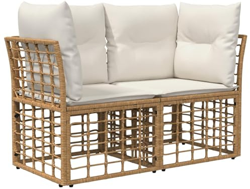 vidaXL Outdoor-Lounge 2 pcs Natürlich und Cremweiß Poly-Rattan, Rustikales Outdoor-Sofa, wetterfestes Sitzmöbel, Bequeme Gartenbank, modulares Loveseat, lässige Balkonmöbel
