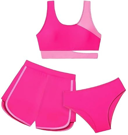 Bikini de 3 Piezas para niñas, Traje de baño de Colores para niñas pequeñas con Shorts, Traje de baño para preadolescentes, de Fibra Suave, Alta Elasticidad y protección Solar