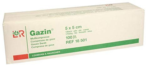 Gazin Mullkompresse 5 cm x 5 cm unsteril 12 lagig, 100 St. Kompressen