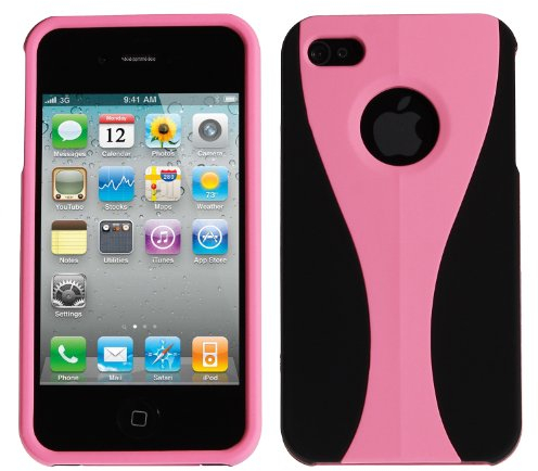 wortek Schutzhülle dreiteilig kompatibel für iPhone 4 / 4S Hülle Hardcase 3 Part in Schwarz Rosa