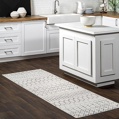 nuLOOM Marokkanischer Blythe Teppich, 80 cm x 240 cm, gris/wollweiß