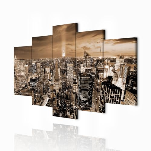 decomonkey Bilder New York 100x50 cm 5 Teilig Leinwandbilder Wandbild Stadt | Bild auf Leinwand, Kunstdruck, Wanddeko, Wohnzimmer, Wanddekoration, City, Architektur, Panorama