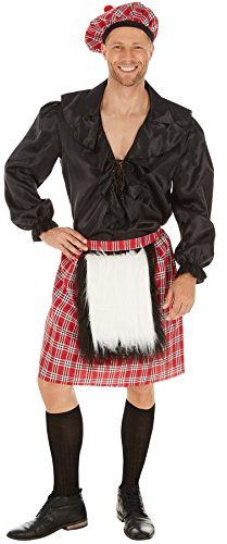 tectake dressforfun Herrenkostüm Schotte | Cooler, schottischer Rock | Rock mit aufgenähtem Fellimitat | Inkl. Schottenmütze auch im Webkarostil (XL)