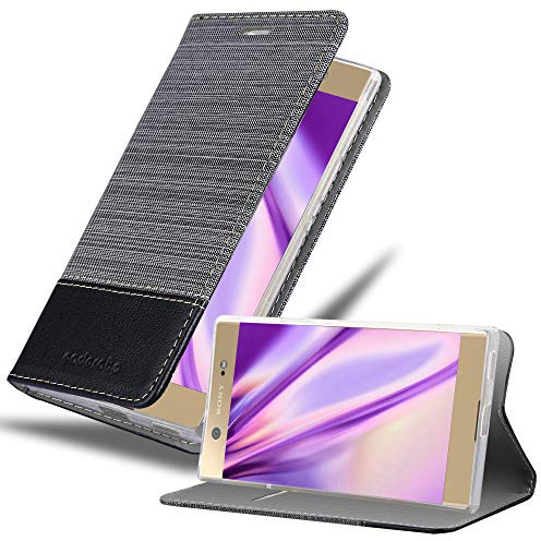 Cadorabo Hülle kompatibel mit Sony Xperia XA1 Ultra aus Jeans und Kunst Leder Flip Klappbare Stoßfeste Magnetische [Standfunktion] [Kartenfächern] Cover Hülle für Sony Xperia XA1 Ultra Tasche in Grau