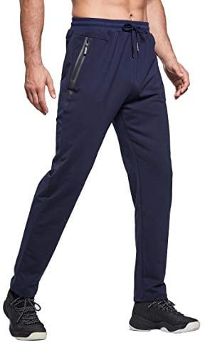 Tansozer Jogginghose Herren Baumwolle Trainingshose Männer Sporthose Herren Lang Fitness Hosen Herren Reissverschluss Taschen Ohne Bündchen Blau XL