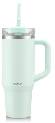 Bodum TRAVEL MUG Mug de voyage isotherme en inox avec paille et poignée, 1.2 l, Creamy Mint