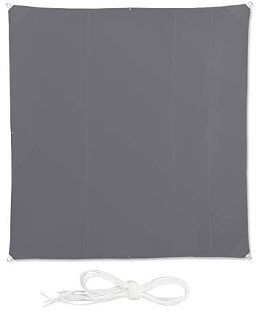 Relaxdays Toldo Vela Cuadrado, Impermeable, Protección Rayos UV, con Cuerdas para tensar, Gris, 5 x 5 cm