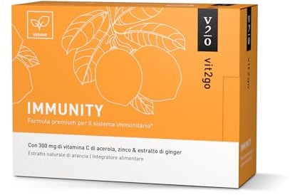 Vit2go IMMUNITY | 300 mg Vitamina C de Acerola + Zinc + Vitamina D3 | Suplemento Polvo Sistema Inmune | Con Jengibre, Beta-Caroteno y Pimienta Negra | 100% Vegano | 10 Sobres