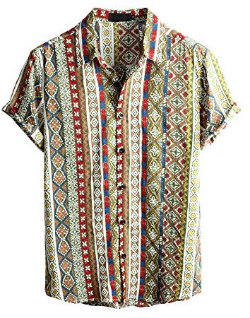 VATPAVE Mens Summer Tropical Shirts Short Sleeve Button Down Aloha Hawaiian Shirts X-Large Yellow