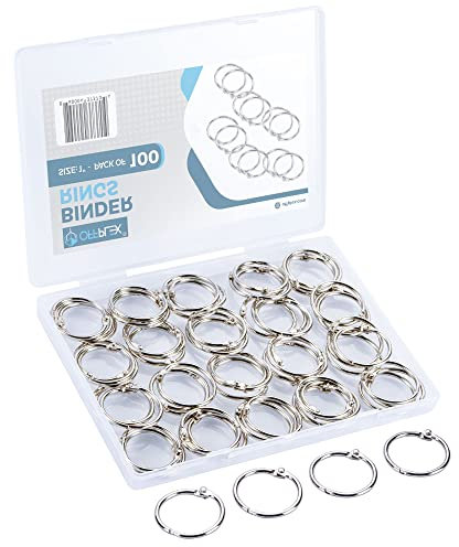 OFFPLEX Lot de 100 anneaux de classeur de 2,5 cm - Capacité maximale de 175 - En acier nickelé très résistant - Fermoir rapide - Cadenas Docsafe - Anneaux en métal pour carte d'index