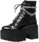 Etebella Damen Gothic High Heels Biker Boots mit Plateau Blockabsatz Schnürstiefeletten Punk Gefüttert Schuhe(Schwarz,42)