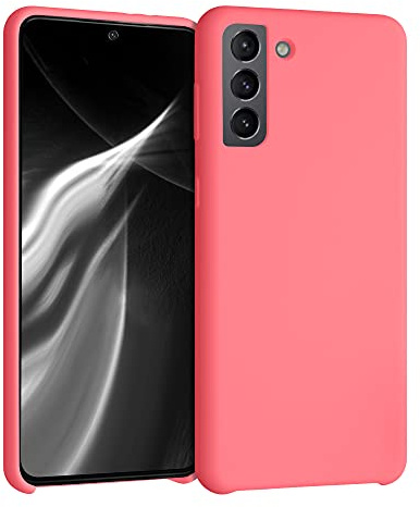 kwmobile Case for Samsung Galaxy S21 Plus Case - Soft Cover - Shockproof Silicone - Wireless Charging Neon Coral
