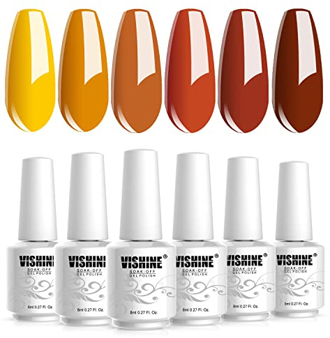 Vishine Gel Nagellack Set, 6 Farben Orange Gold Kastanie Farben Nagellack Gelnägel UV Gel Nail Polish Sets Nagel Gellack mit Geschenkbox Soak Off Maniküre Geschenkse 8ml