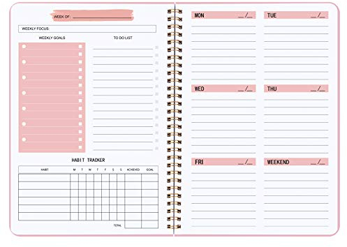 Undatierter Wochenplaner, Wochenziel-Notizbuch, A5 To-Do-Listenplaner, Gewohnheitstracker mit Spiralbindung, 14,5 x 20,3 cm