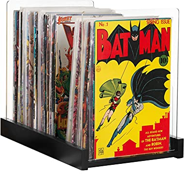 Comicbuch-Aufbewahrungshalter, Vitrine für Sammler – zum Patent angemeldete Comicbox aus Holz und Acryl, Behälter und Organizer, speichert bis zu 150 Ausgaben, 36,7 x 20,3 cm (14,5 x 8 Zoll) (schwarz)