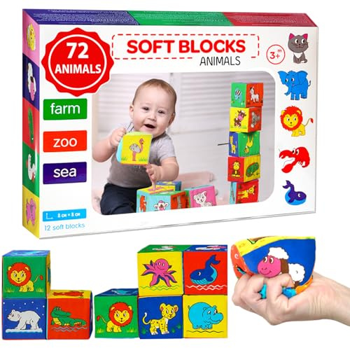 magdum Weich Baby Bausteine ​​für Kleinkinder - Stapelwurfel Kind - Würfelpuzzle Stoffwurfel Kinder Bilderwurfel - Soft Baby erste Bausteine - Motorikspielzeug Bauklötze - Stapelturm
