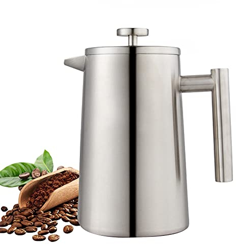 LTLWSH Cafetera Francesa 1 litro (8 Tazas) | Cafetera émbolo de Acero Inoxidable, French Press de Doble Pared aislada, Prensa Francesa y Tetera para el Hogar y la Oficina