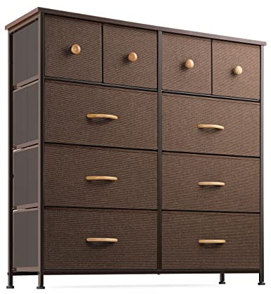 Nicehill Dresser for Bedroom with 10 Drawers, Storage Drawer Organizer, Tall Chest of Drawers for Closet, Clothes, Kids, Baby, Living Room, Wood Board, Fabric Drawers(Brown)