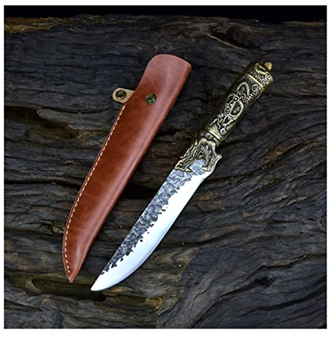 Couteau Viking à la main en acier à haute teneur en carbone Viking Sharp Outdoors Lumineux Couteaux de cuisine de luxe Ensemble Poignée de décoration de dragon de cuivre couteau