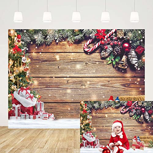 Snowflake Christmas Photography Backdrop Wood Wall Rustic Wooden Floor Background Winter Gold Glitter Xmas Party Decoration Banner Kids Portrait Photo Studio Booth (7x5FT)
