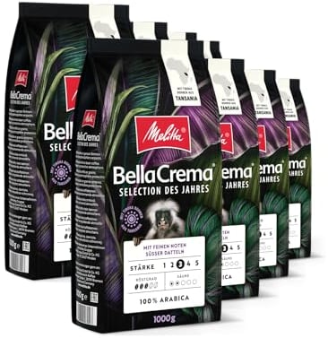 Melitta BellaCrema Selection des Jahres Ganze Kaffee-Bohnen 8 x 1kg, ungemahlen, Kaffeebohnen für Kaffee-Vollautomat, mittlere Röstung, geröstet in Deutschland, Stärke 3, im Tray