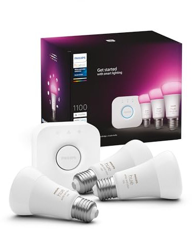 PHILIPS HUE 3 AMPOULES BLANC ET COULEUR AMBIANCE A60 E27 9W + PONT 929002468811 29151500