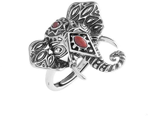WEISHA Elefant Roter Achat Ring S925 Silber Vintage Damen Ethno-Stil Offen Thai Silber Matt Ringroter Achat