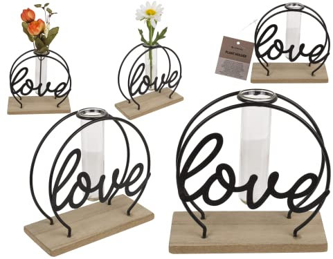 Love Support pour Plantes en métal sur Plateau en Bois avec Tube à essai Env. 13 x 5 x 13,5 cm