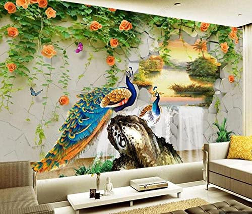 Fototapete 3D Pfau Tier Vogel Blume Fototapete, Selbstklebend, Wohnzimmer, Fernseher, Sofa, Schlafzimmer, Hintergrund, Wanddekoration, Abziehen Und Aufkleben, Wandkunst, Abnehmbare Wandaufkleber 140
