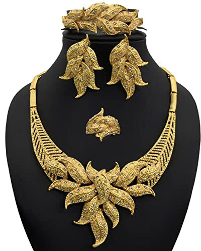 LAYCHEN Schmucksets Nigerianisch Für Frauen Afrikanisches Schmuckset Dubai Mode Blume Boho Halskette Brasilianisches Gold Äthiopische Hochzeit
