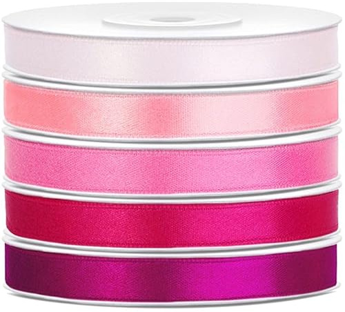 Satin Geschenkband 6mm 5 Farben je 25m lang rosa pink Schleifenband Geschenkverpackung Geburtstag Hochzeit Weihnachten