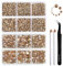 Beadsland 8300PCS Flatback Rhinestones, Gold Rhinestone Nail Gems Round Crystal Rhinestones for Crafts, Mixed 10 Sizes with Wax Pencil and Tweezer Kit, SS3-SS30, Golden Shadow