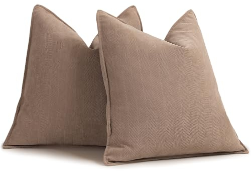 ZWJD Khaki Kissenbezug 40x40 2er Set Chenille Kissenbezüge Sofakissen Kissenhüllen mit elegantem Design, weiche und luxuriöse dekorative Dekokissen für Couch, Bett und Heimdekoration