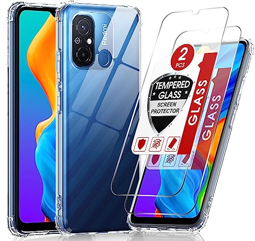 LeYi Handyhülle für Redmi 12 C Hülle mit 2 Stück Schutzfolie, Durchsichtig Soft TPU Xiaomi Redmi 12C Hülle, Air Cushion Rundumschutz Handyhüllen Cover Case Bumper Handy Hüllen Crystal Transparente