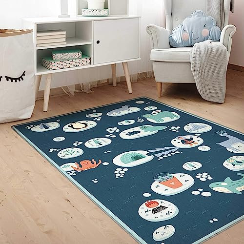 Bilderwelten Kinderteppich Antarktis - Eisbär Rudi möchte Fisch Rutschfester Spielteppich Kinderzimmer Teppich 60x40 cm