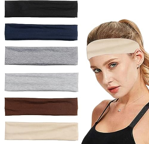 Fhioevt 6 Stück Stirnbänder Damen Haarbänder Elastisches Stirnband Sport Damen Haarband Dünn Stirnbänder rutschfest für Frauen Herren Yoga Gym Fitness Running Headbands (Solid Farbe)