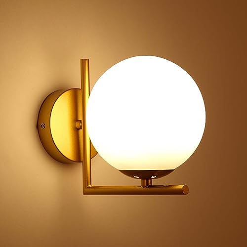 Apliques de Pared de Oro Con Pantalla de Cristal, LED, Lámpara para Dormitorio, Pasillo, Sala de Estar (Estilo A)