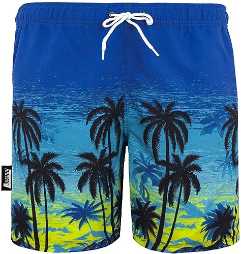 Luvanni Badehose für Herren Schnelltrocknende Badeshorts 593v99 mit Kordelzug Beachshorts Widerstandsfähige Boardshorts Schwimmhose Männer Jungs Boys Palmen Beach Sonnenuntergang Blau Schwarz 4XL