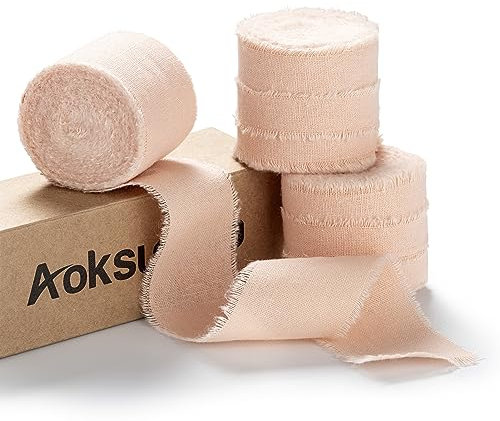 AOKSUNOVA 3,8cm Geschenkband Apricot Baumwolle Schleifenband Hochzeit Breit Stoffband Fransenband Baumwollband