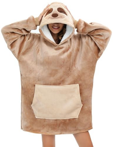 LATH.PIN Faultier Übergroße Decken-Hoodie Flanell mit Kapuze Pulloverdecke Sweatshirt Unisex Kapuzenpullis