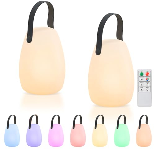 uuffoo 2 Stück Outdoor Akku Lampe Tragbare Kabellos Dimmbare Tischlampe Wiederaufladbare Wasserdichte 8 Farben RBG LED Außen Tischleuchte für Tisch Bar Terrasse BBQ (Glatt, Kunststoff)