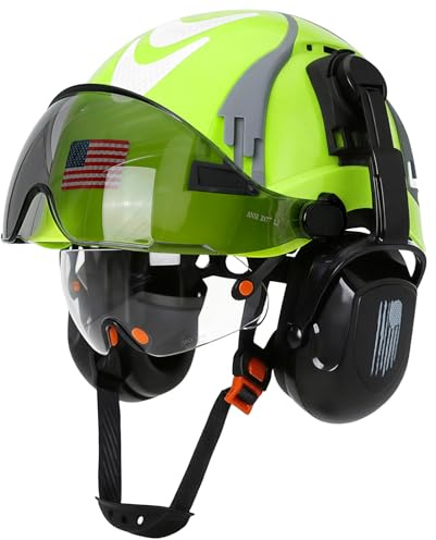 Aolamegs Safe Hard Hat with Double Visor and Hearing Protection, Osha Approved Construction, Hard Hats with Visor, Sunglasses, Earmuffs for Men, Vented Forestry, Chainsaw