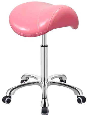 Antlu Sattelhocker Rollstuhl für Massage, Klinik, Spa, Salon, Schneiden, Sattelrollhocker mit Rollen, höhenverstellbar (Rosa)