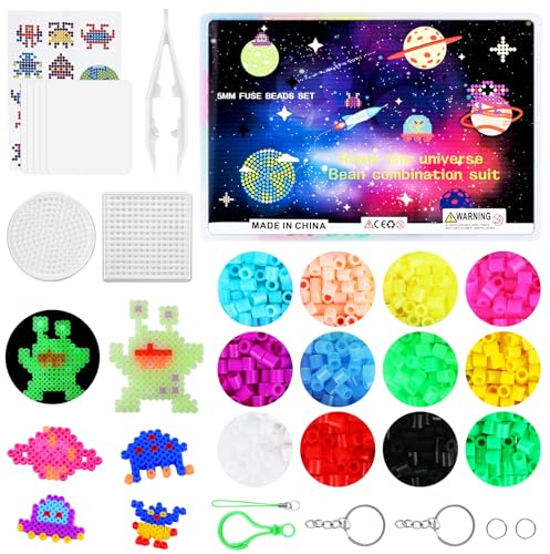 1200 Bügelperlen Leuchtend im Dunkeln, 5mm Bügelperlen Set, Glitzer Bügelperlen Nachfüllset, Steckperlen Leuchtend im Dunkeln, Perlen Nachtleuchtend Steckperlen Platten Set Geschenk für Kinder