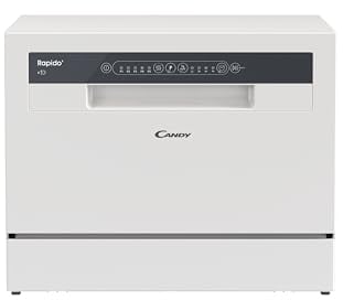 Candy CP 6E51LW Lavavajillas Pequeño y Compacto, 6 Servicios, Digital, 51DBA, 5 Ciclos, Media Carga, Inicio Diferido 3-6-9 horas, Indicador Sal y Abrillantador, Indicador Fin de Ciclo, Blanco