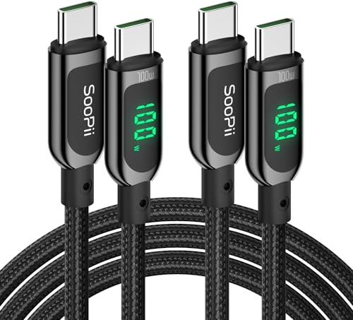 SooPii 100W USB-C-auf-USB-C-Kabel, (1,2m,2 Stück) 2Schnellladekabel mit LED-Anzeige, PD 5A Typ-C-Ladekabel für lPhone 15/Pro/Pro Max, lPad Air, MacBook, Galaxy S23/S22, Pixel, LG (schwarz)