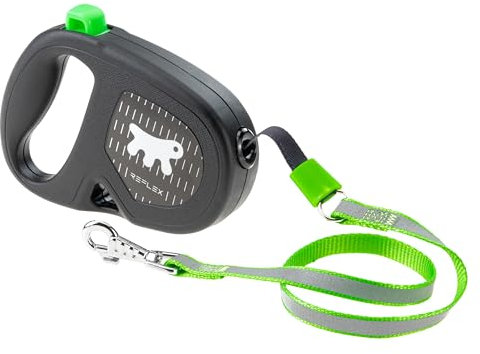 Ferplast FLIPPY ONE REFLEX Reflective Extendable Dog Lead - Evening Walks - Bag Holder - Lock & Release Button - Ergonomic Design - Cord - Max 12 Kg - 4.5m, Green