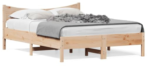 vidaXL Massivholzbett, Bett Doppelbett für Schlafzimmer, Bettrahmen mit Lattenrost Kopfteil, Schlafzimmermöbel Holzbett, 140x200 cm Kiefer