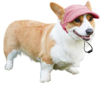Qaziuy Hunde Baseballmütze, Verstellbar Sonnenschutz Hundecap mit Ohrlöchern, Rosa, S, L