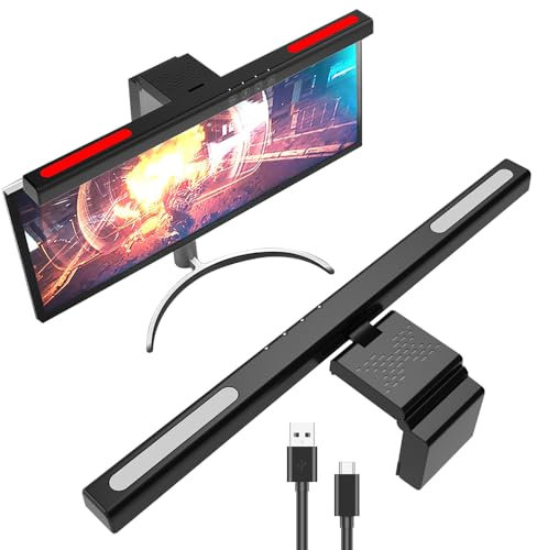 Bouncy Monitor Light Bar, Computer Monitor Lamp with RGB Backlight, Light Bar with Dimmer and Color Temperature for Home Office, 3 Color Temperature Adjustment Modes